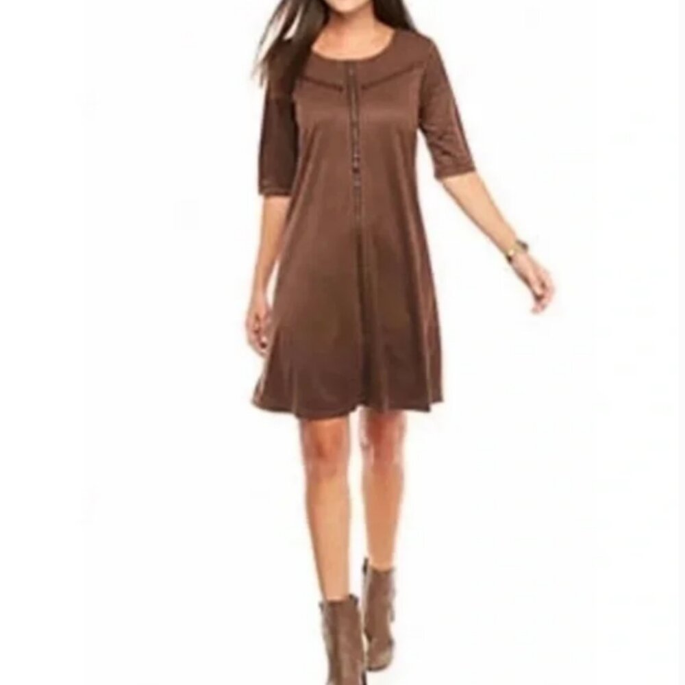 Luxology Boho Brown (Faux Suede) Trapeze Dress - Size 12